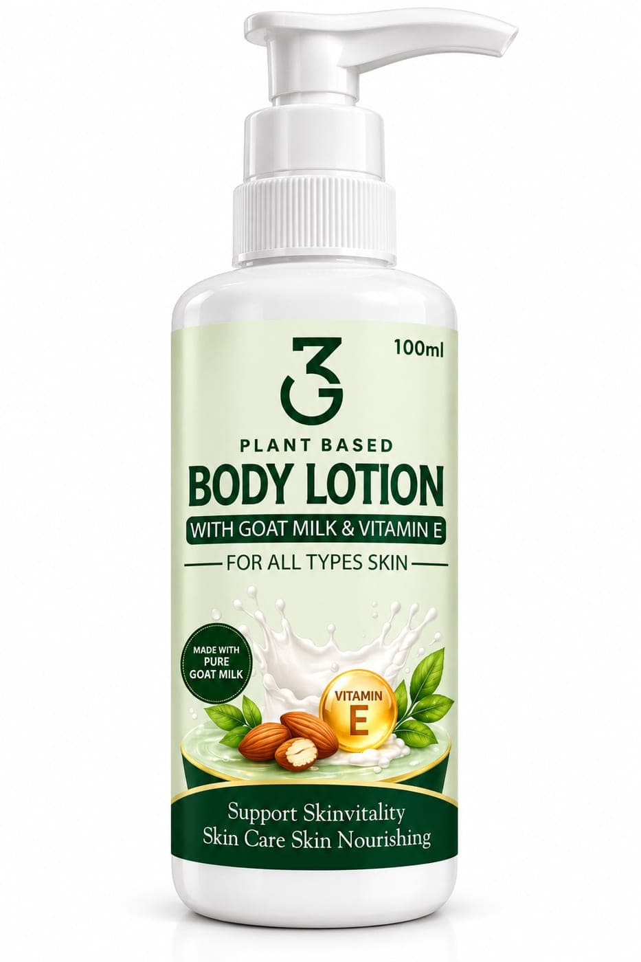 3G Plant Based Body Lotion photographed with its ingredients