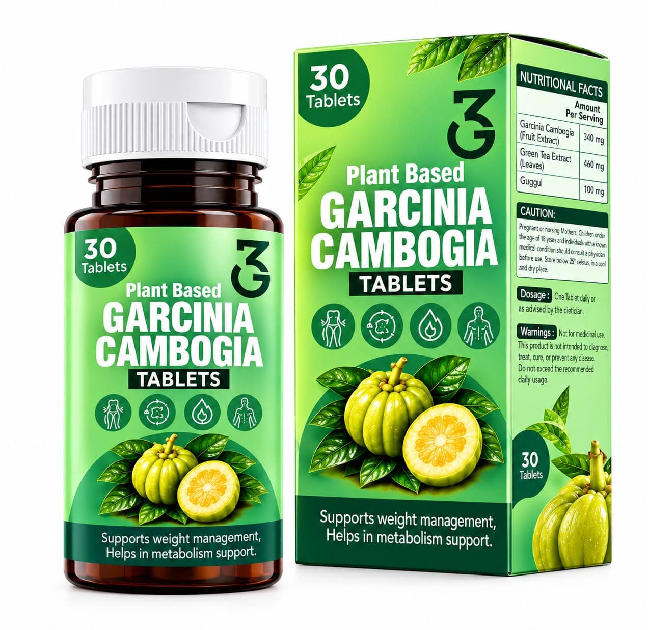 3G Plant Based Garcinia Cambogia Tablets bottle and carton